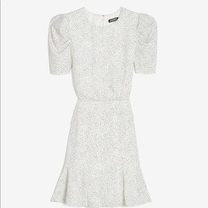 Dotted Puff Sleeve Fit and Flare Dress